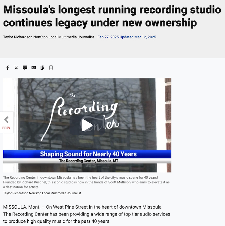 Missoula, MT news feature from NonStop Local of The Recording Center
